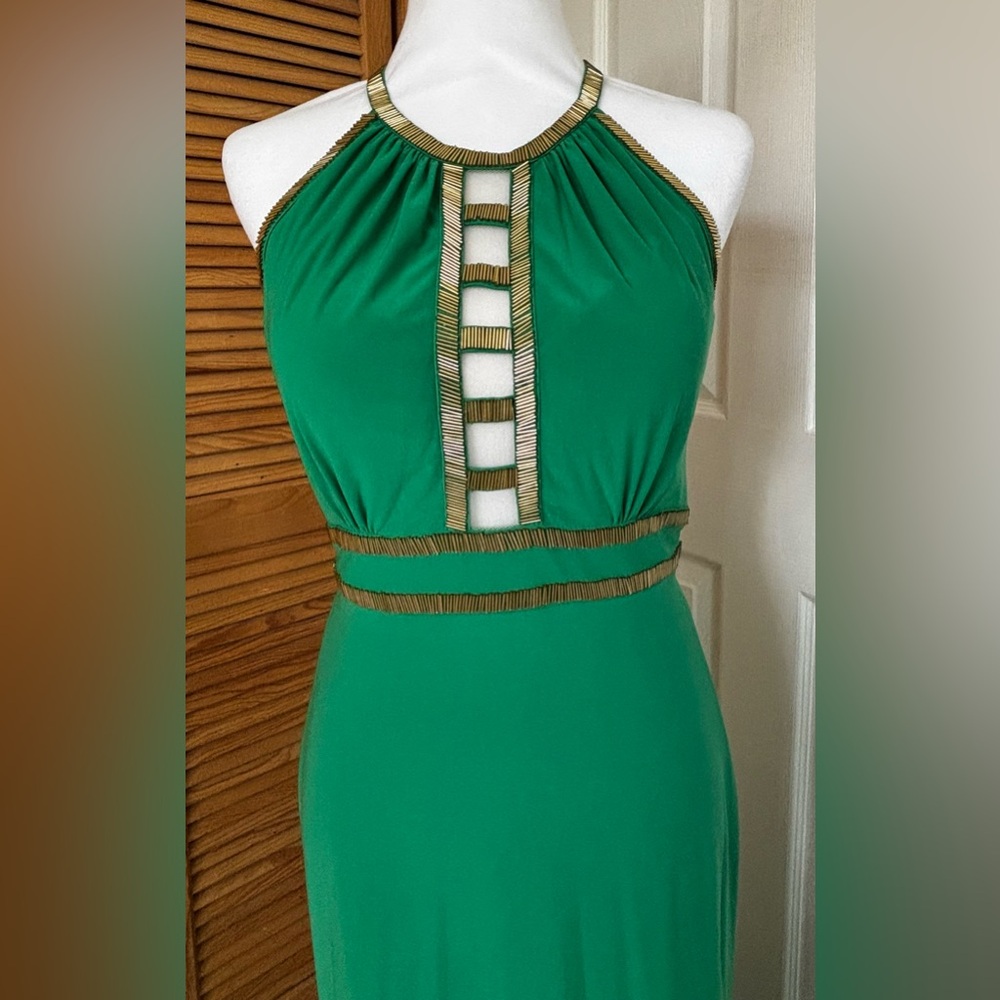 XSCAPE Green & Gold Formal Halter Gown - Picture 4 of 10